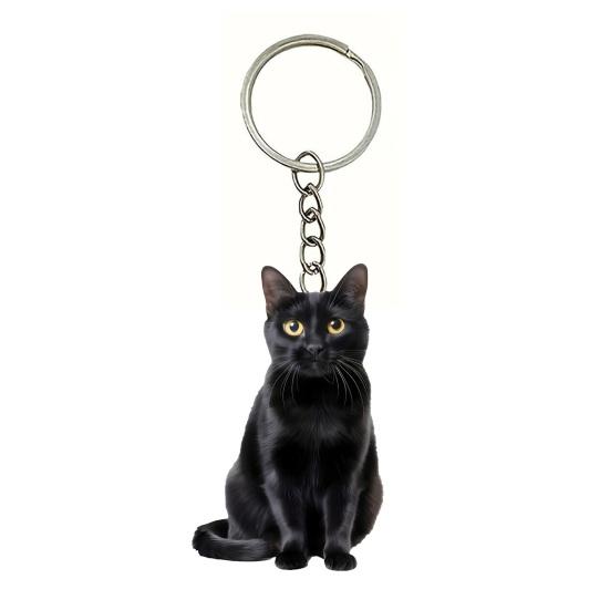 

Bag Pendant 2D Acrylic Flat Black White Cat Charm Keychain Portable Lightweight Key Organizer Backpack Pendant Accessory B