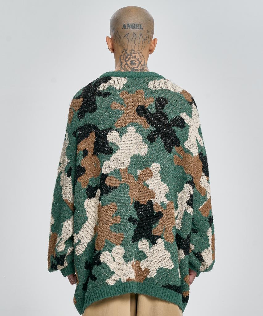 AJOBYAJO Teddy Bear Camouflage Knit Sweater [Khaki]