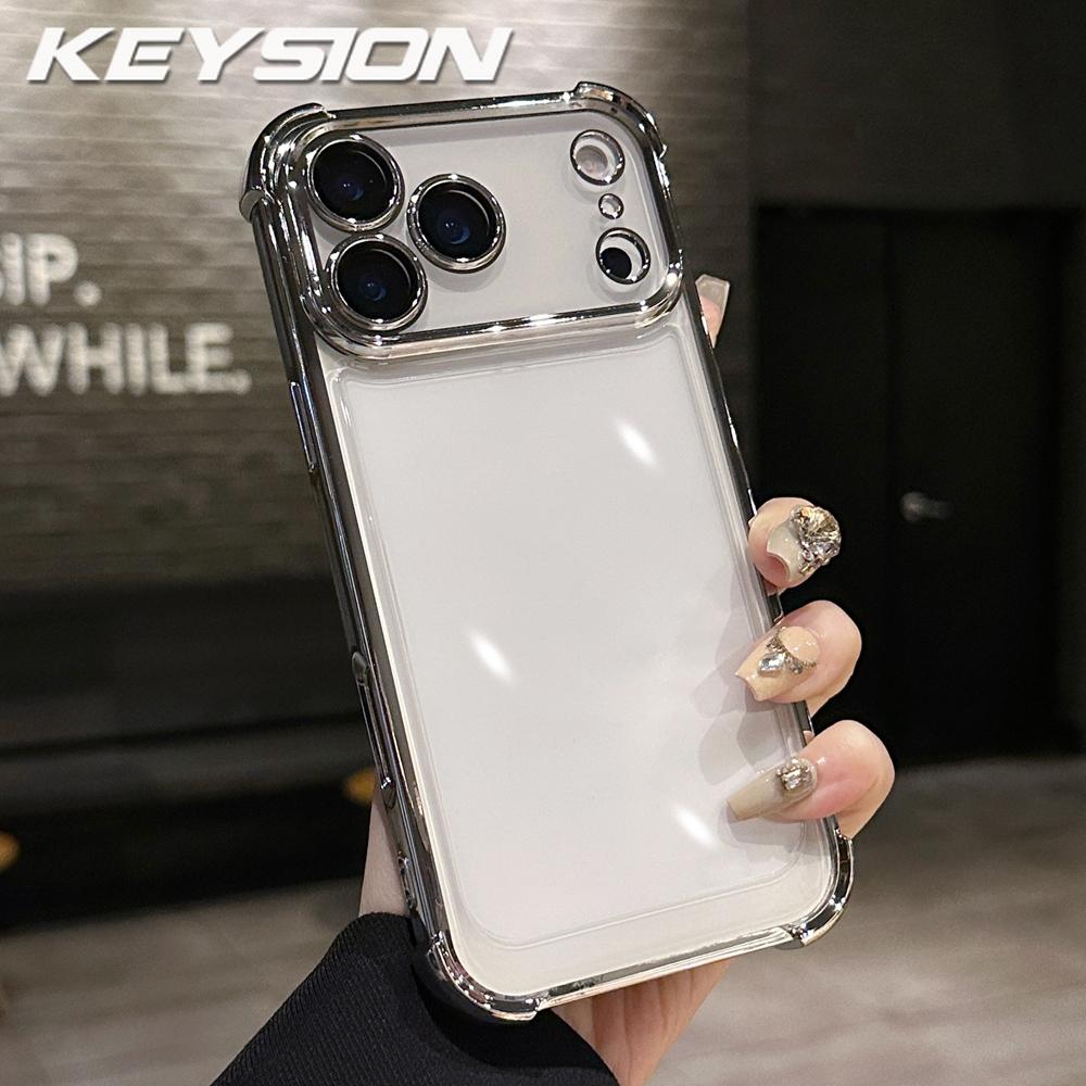 

KEYSION Роскошный прозрачный чехол с гальваническим покрытием для iPhone 17 Pro Max 17 Air, мягкий ТПУ, противоударный чехол для телефона с защитой объектива for iPhone 17 Pro серебряный