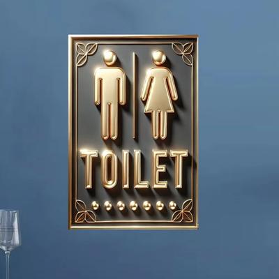 Pintura 2D Plana em Folha de Flandres, Placas Metálicas Vintage para Banheiro, Indicadores Dourados de Banheiro Masculino e Feminino, À Prova d'Água e Durável