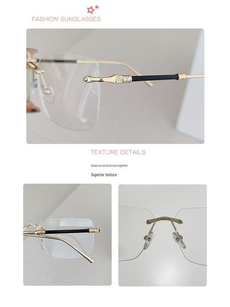 Frameless Diamond-Cut Men's Retro Anti-Blue Light Reading Glasses for Middle-Aged & Elderly.