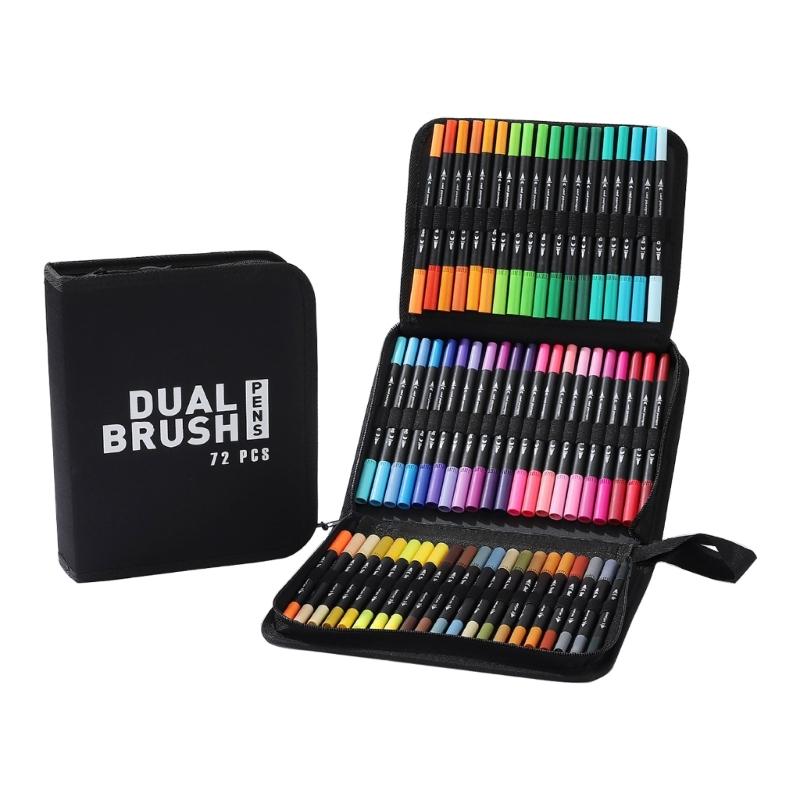 

60/72 Color Double Tip Marker Pen, Brush Tip Fine Tip Acrylic Paint Pen with Zippered Case, for Art Drawing Scrapbooking