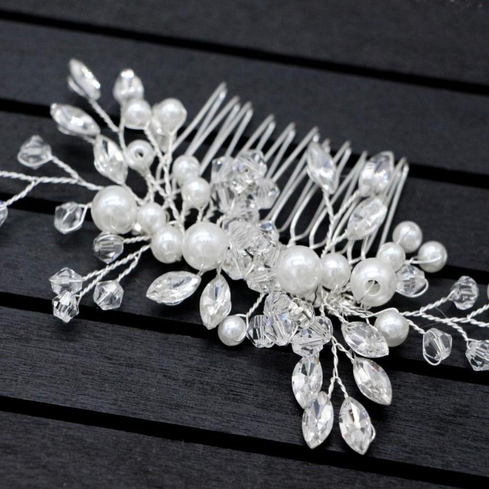 New Pearl Bridal Headdress Rhinestone Elegant Flower Insert Comb Head Jewelry Bridal Wedding