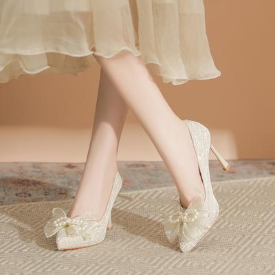 Bow Xiuhe Wedding Dress Two Wear Bridal High Heels Waterproof Table Not Tired Feet Wedding Shoes Can Be Worn Daily