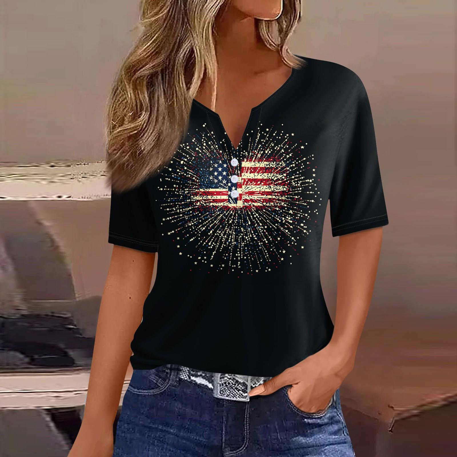 

Women s T Shirt Print Button Short Sleeve Daily Weekend Fashion Basic V- Neck Regular Top XXL чёрный