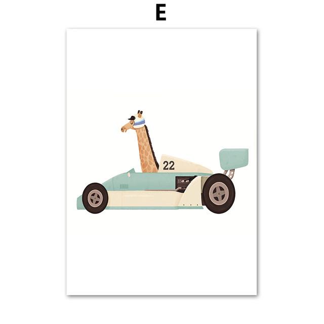 Giraffe Elephant Bear Animal Car Travel Canvas Painting Kindergarten Wall Art Nordic Posters and Printmaking Murals