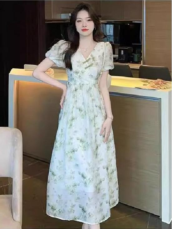 Women's 2026 Summer Floral Slimming Long Dress - Elegant & Graceful Style