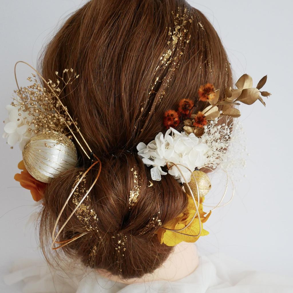 Preserved Flower Hair Kachimori for and Japanese Clothing [Bria] Ornament, (Orange), Coming-of-Age Ceremonies, Graduations, Weddings, Shichi-Go-San,