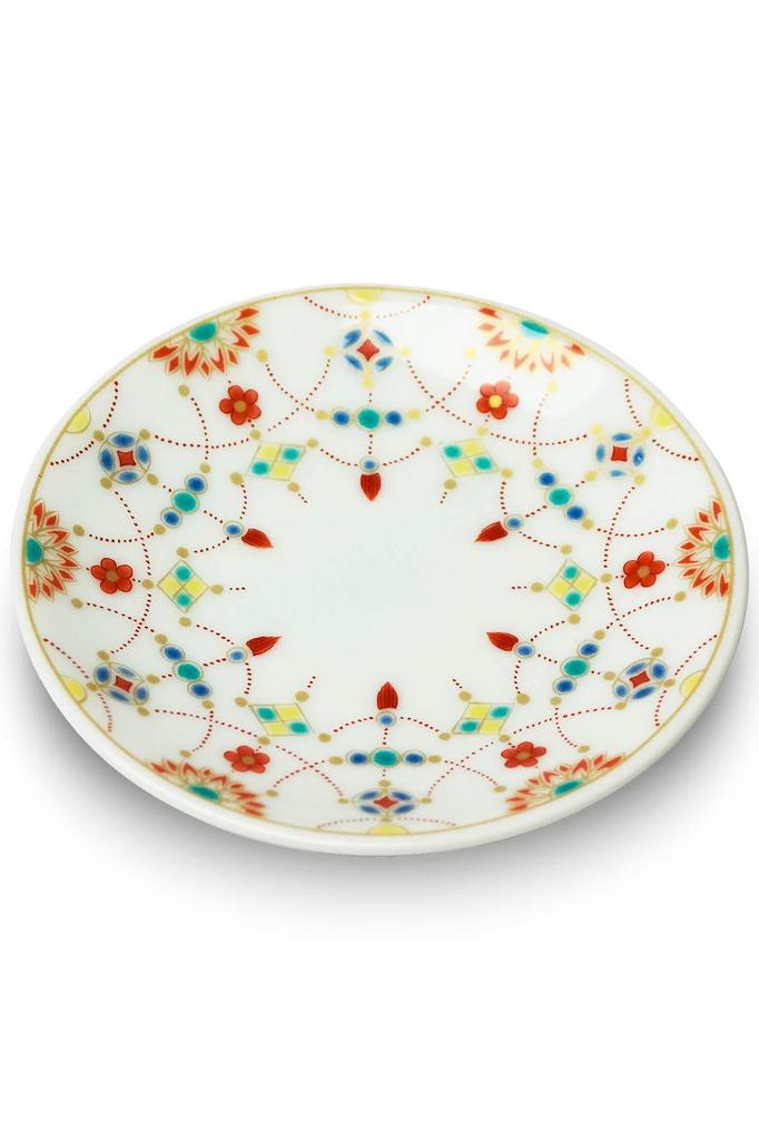 Waza no Kura Stylish Kutani ware small plates with auspicious small serving Japanese - Yōraku (decorative garland) pattern, ceramic, plates,