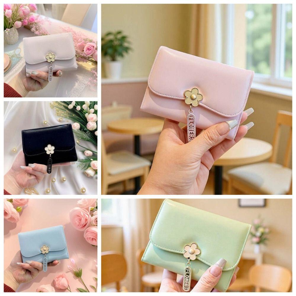 Portable Candy Color Wallet Pouch Multiple Card Short Leather Purse Anti-splash Water PVC Three Fold Card Bag Students