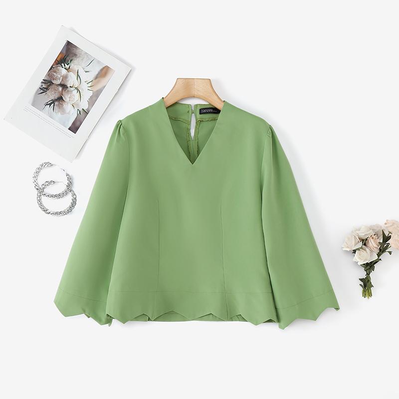 ZANZEA Damen V-Ausschnitt Locker Lässig 3/4 Ärmel Einfarbig Bluse