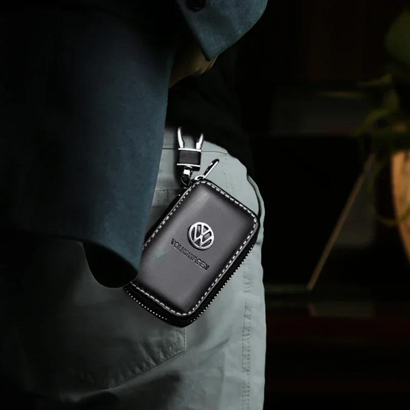 2026 Hot For VW VOLKSWAGEN Leather Car Key Bag Keychain Protective Case for Volkswagen Passat Santana Touareg Tiguan Golf Jetta 