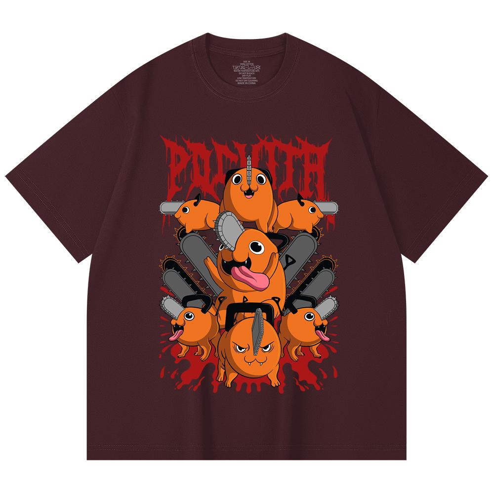 

230 Gsm 100% Cotton Chainsaw Man V8 Pochita Print Unisex Heavy Cotton T Shirt 2XL вина червоного кольору