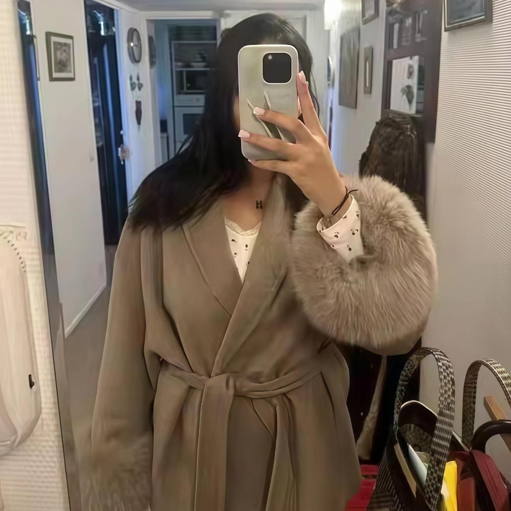 Fashion Lapel V-neck Woolen Coat Women Chic Lace Up Single Breasted Pocket Loose Jacket Lady Daily High Street Outwears
