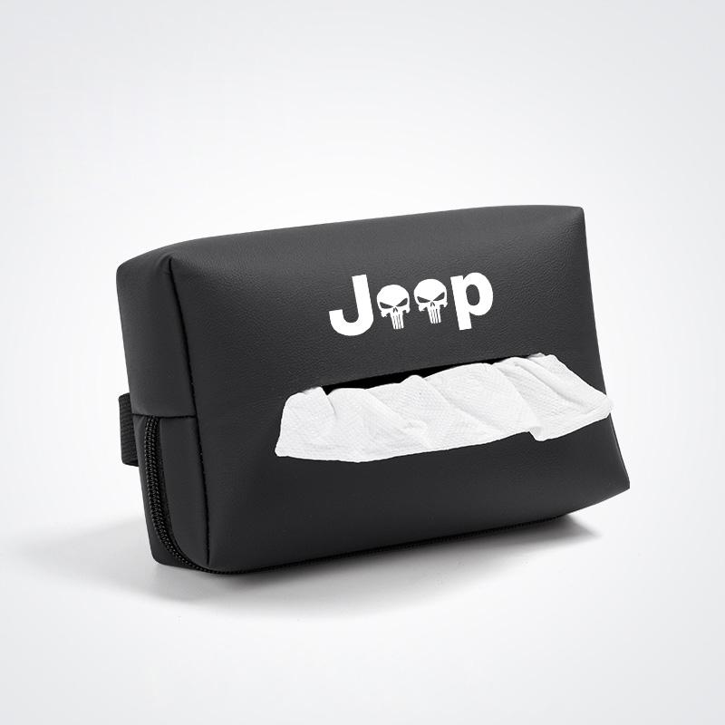 AIY5   Car Tissue Box Leather Paper Towel Storage Bag Accessories For Jeep Grand Cherokee Wrangler JK Gladiator Compass Renegade Recon