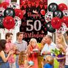 Red 50th Birthday Party Decorations for Women Men Red Black Balloons Banner Supplies Happy 50th Birthday Door Cover Banner and 18pcs Latex Balloons
