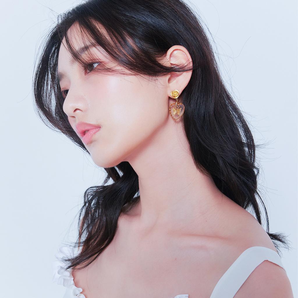 Lovuee Gold Rose Butterfly Crystal Earrings