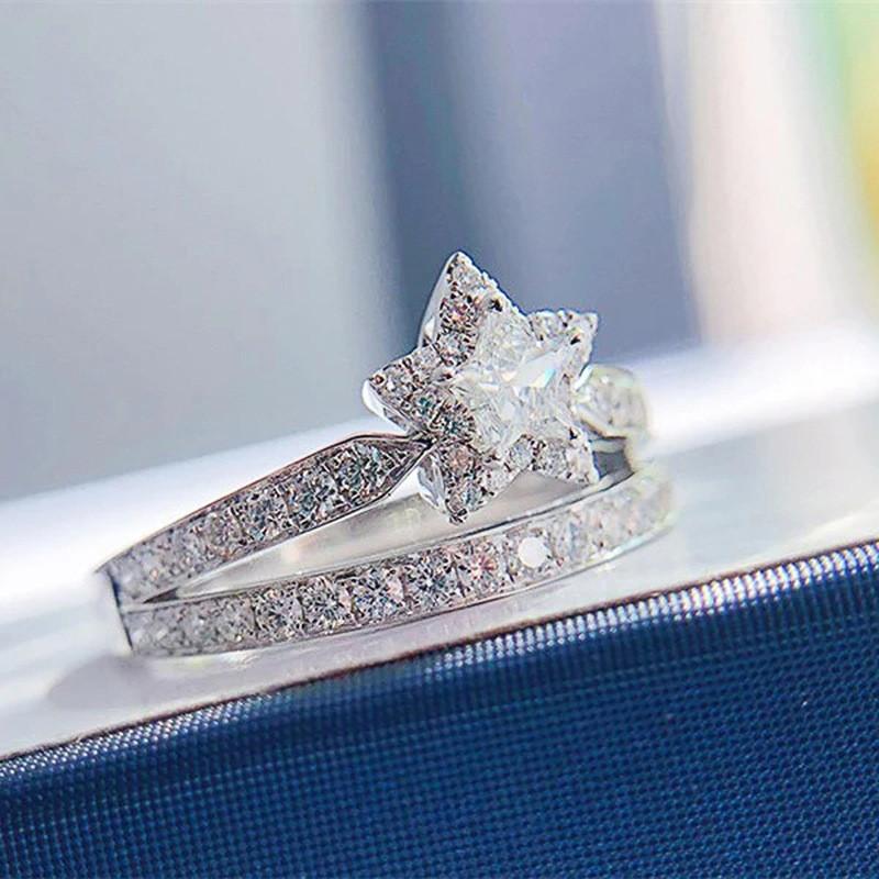 925 Sterling Silver Star Ring Female Fashion Engagement Party Accessories Luxury Bright CZ Wedding Band Statement Jewelry