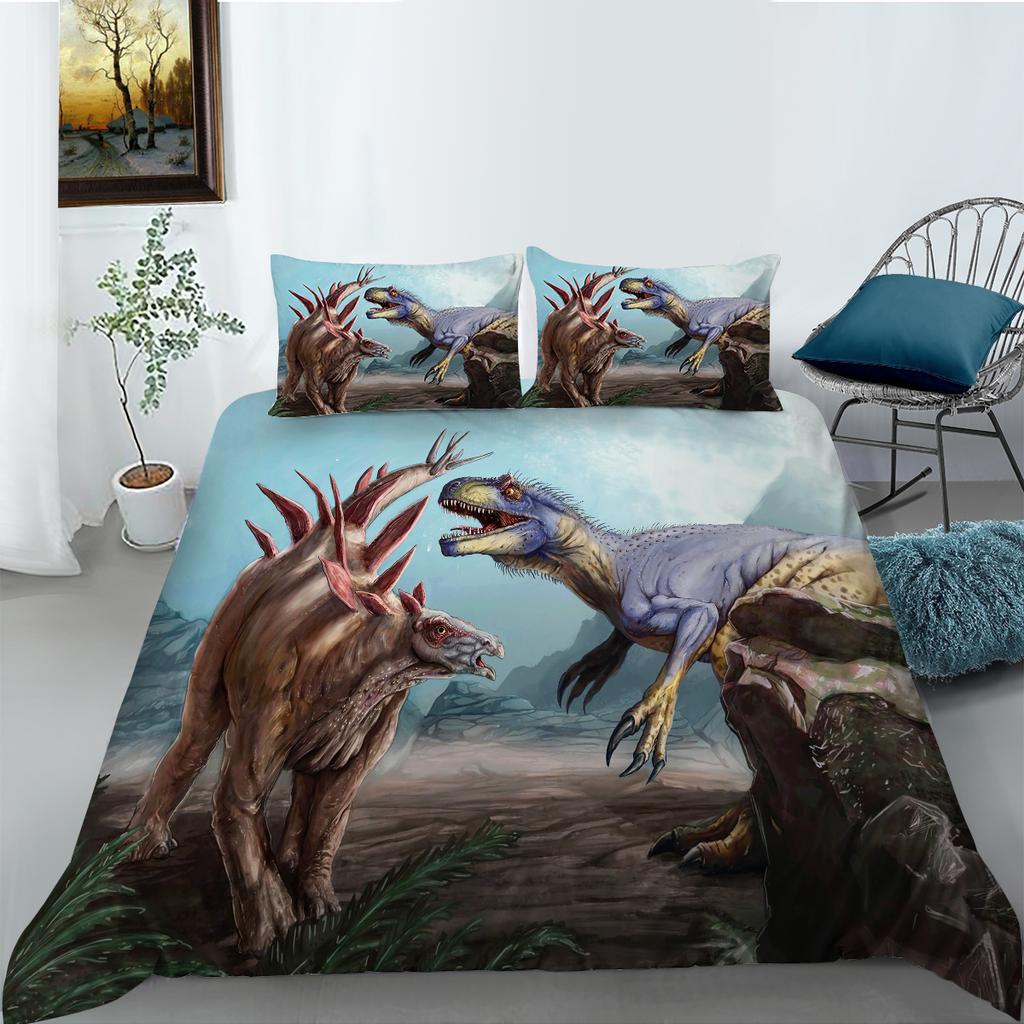 Deluxe Family Bedding Set 3D Dinosaur World Printed Quilt Cover and Pillowcase Set Boy Room Bedroom Bedding