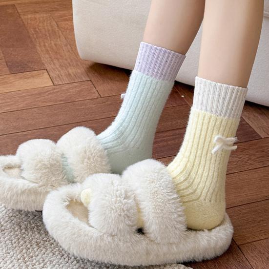 Chaussettes d'hiver pour femmes, chaussettes chaudes côtelées extensibles avec nœud, chaussettes épaissies respirantes décontractées pour la maison, le sommeil, les courses quotidiennes