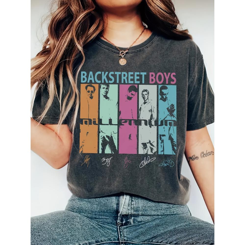 

Women Cotton Short Sleeves T-shirts Backstreet Boys Millennium Women s Tee Retro Boy Band Graphic S