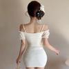 New Arrivals Open Run Princess Style Off Shoulder Chiffon Dress Slender Look