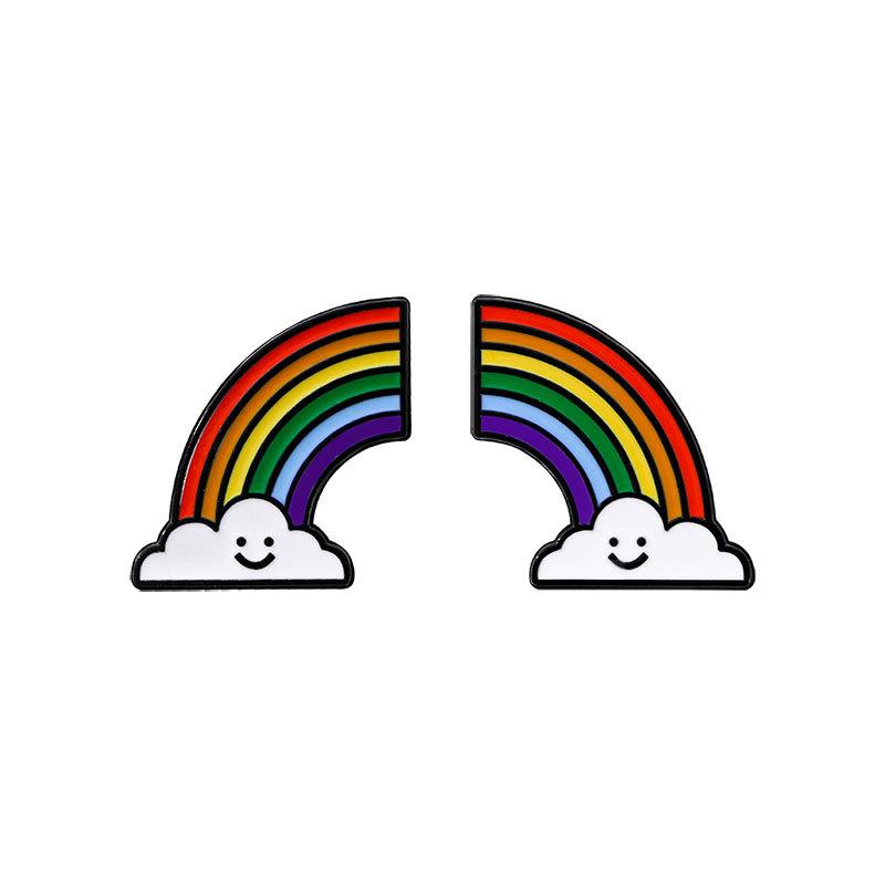 Cute Cartoon Rainbow Couple Matching Enamel Brooch Alloy Badge Decorative Pin for Backpack Clothes Bag Anti Slip Buckle Accessory
