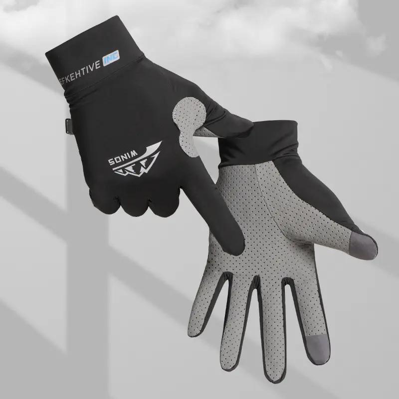 Cycling Sport Gloves Ice Silk Breathable Anti-Slip Sunscreen Full Finger Fishing Gloves Outdoor Sport Touchscreen Driving Gloves S