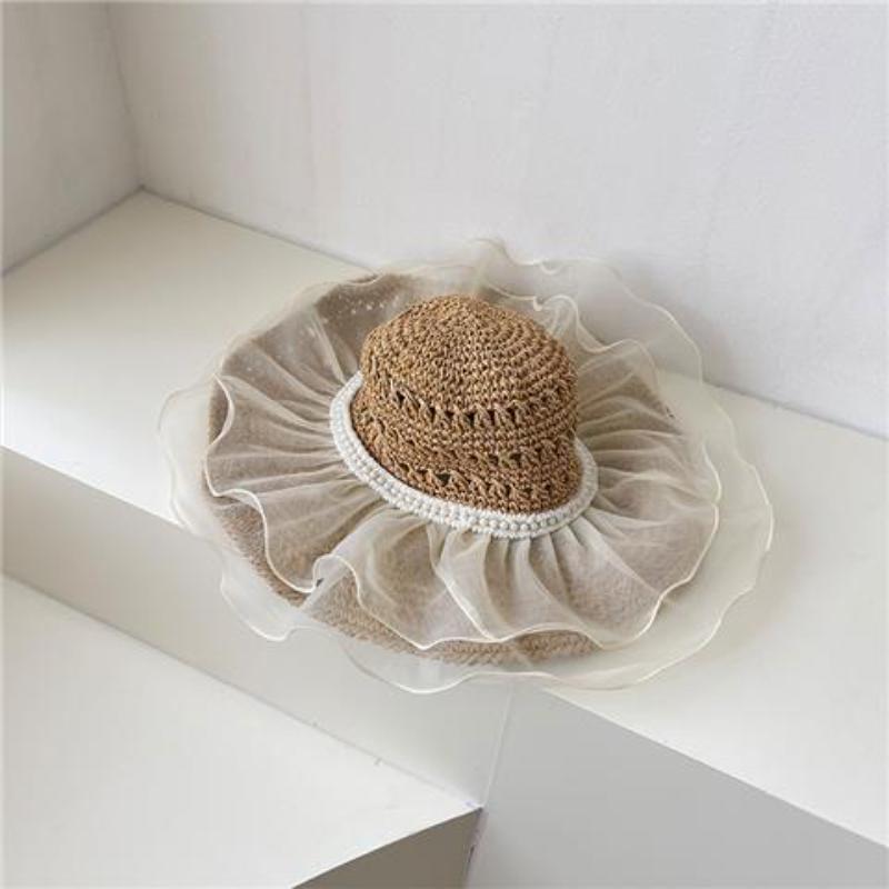 Temperament Lace, Large Brim, Showcasing Face, Small Straw Hat, Female Summer Vacation Beach Sun Protection Hat