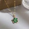 Titanium Steel Emerald Zirconia Flower Necklace - Elegant, Versatile Clavicle Chain with Exquisite Pendant for Women