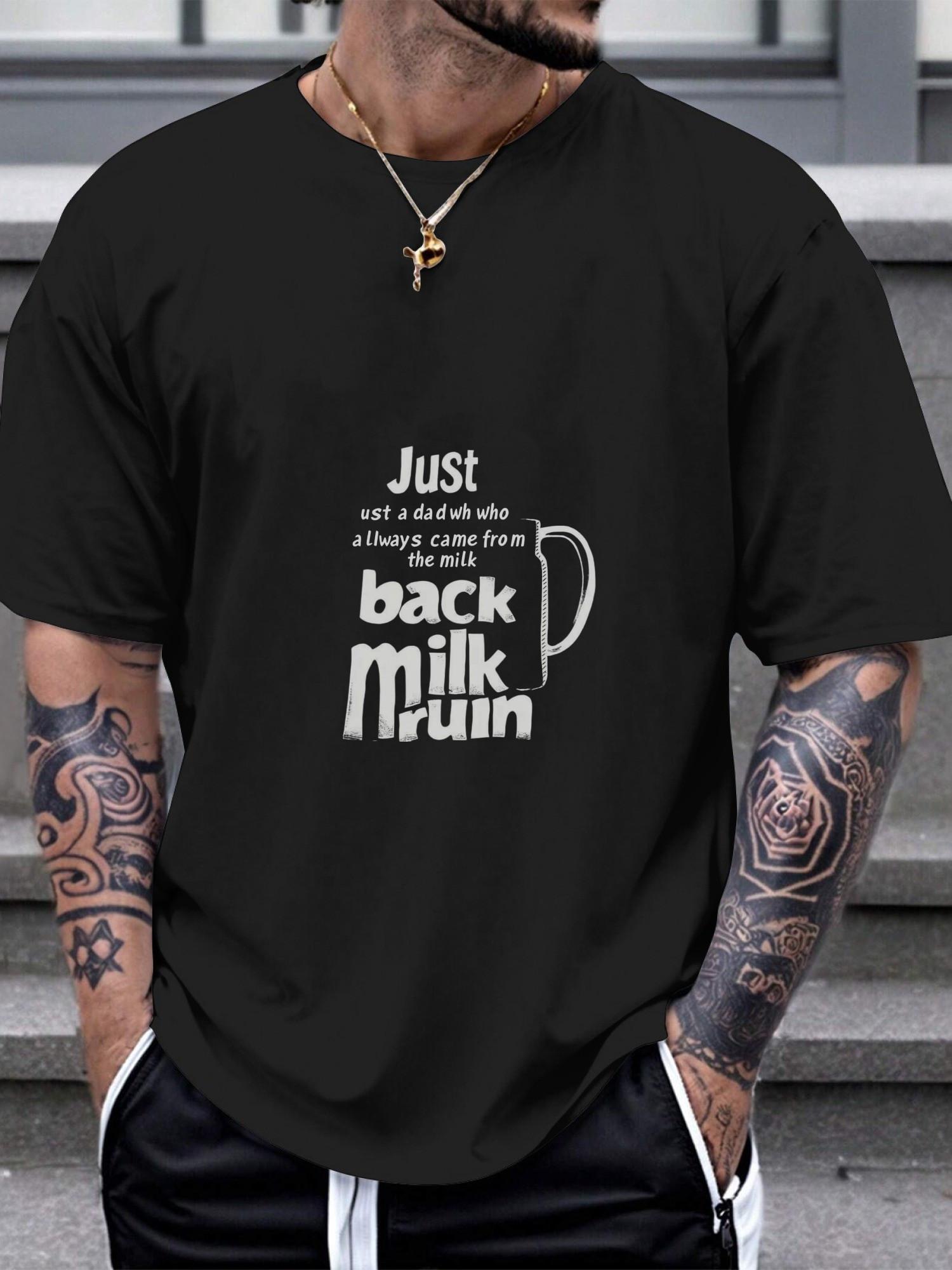 1pc Graphic Cotton T-shirt with White Text on Black Background XXL