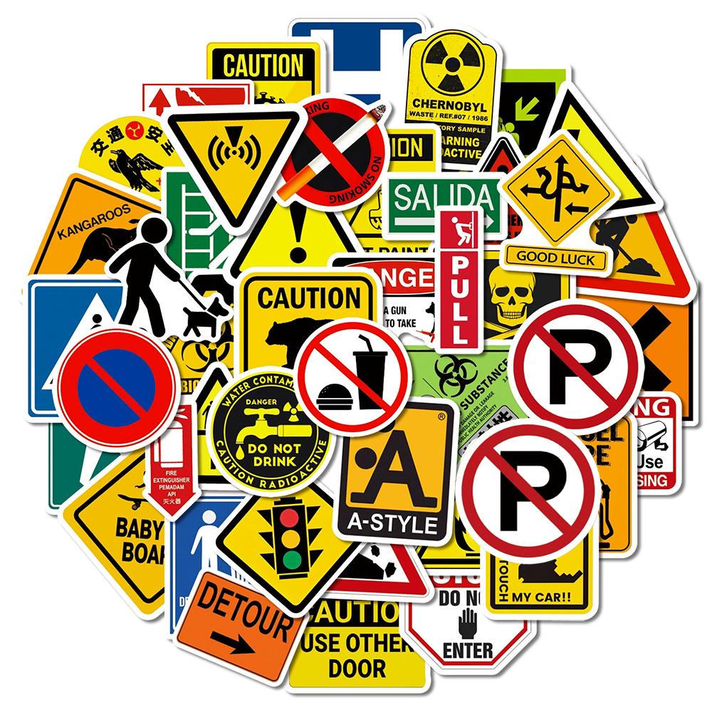 10/30/50pcs Creative Warning Signs Stickers Danger Banning Cartoon Decals Laptop Motorcycle Helmet Phone Funny Graffiti Sticker