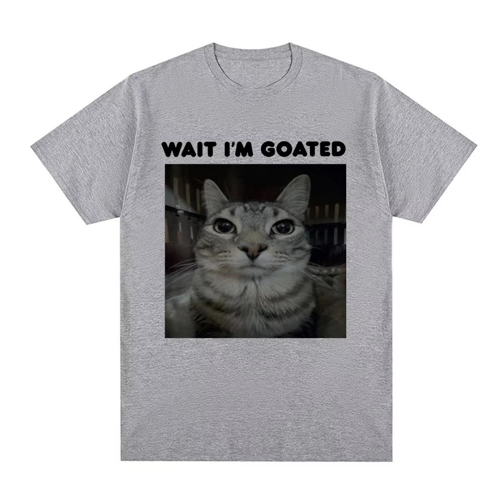Wait I'm Goated Funny Meme Cat T-shirt Men's Women Clothing Cotton Casual Oversized T-shirts Hip Hop Vintage T Shirts Streetwear