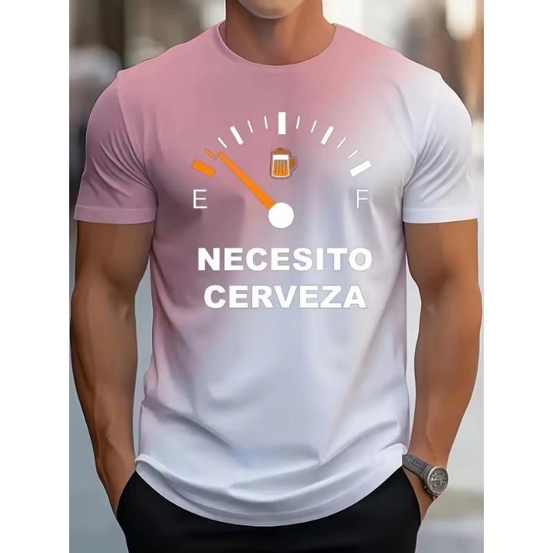 Men's Gradient Color Beer Graphic 3D Print T-Shirt Short Sleeve Crew Neck Tee Vacation Casual Men's Clothing for Summer Outdoor Top