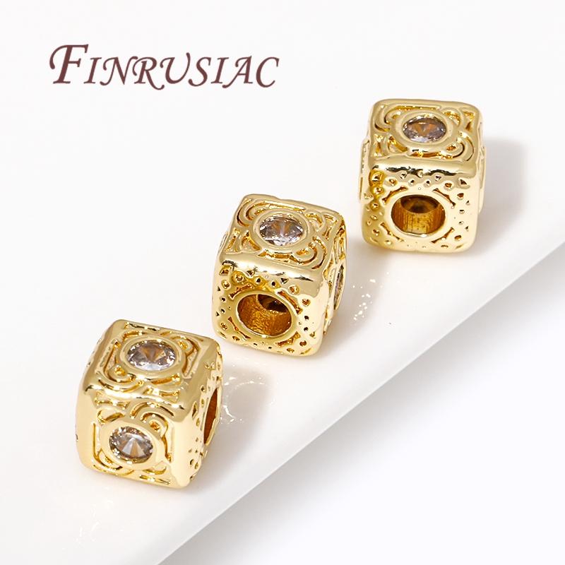 Volné korálky pozlacené 18K zlatem, mosazné čtvercové korálky se zirkony pro výrobu náramků, oddělovače korálků, DIY korálkovací šperkařské doplňky