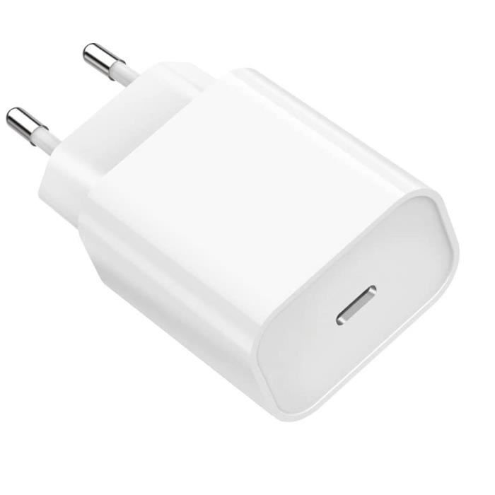 Chargeur Secteur Rapide 18W - Phonillico - Compatible iPhone 14/13/12/11 - USB-C - Blanc - 40g
