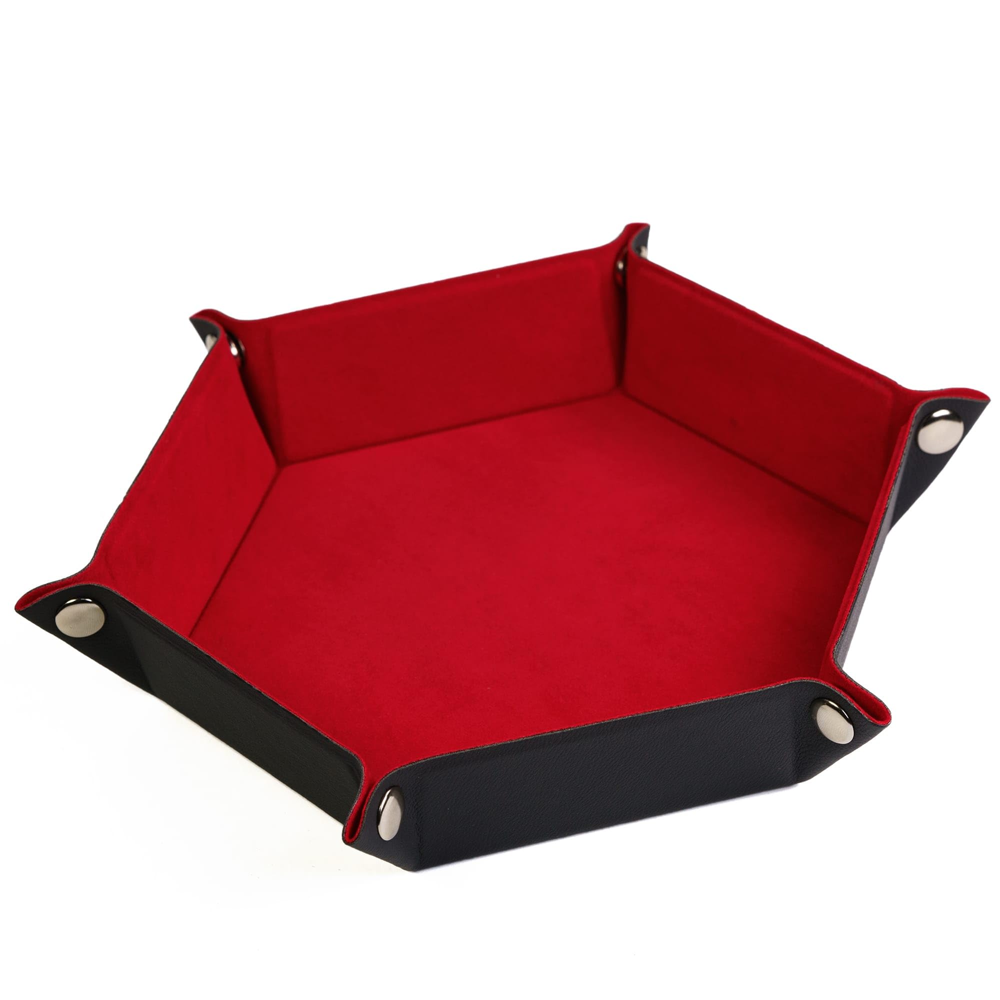 

Dice Tray Folding Hexagonal Dice Tray Leather and Velvet Dice Holder for DND Dice Game Table Game (Red)