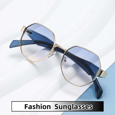 Nouveaux Lunettes de Soleil Métalliques Polygonales Hommes Femmes Protection UV Conduite Voyage Dégradé Bleu Monture Complète Lunettes de Soleil