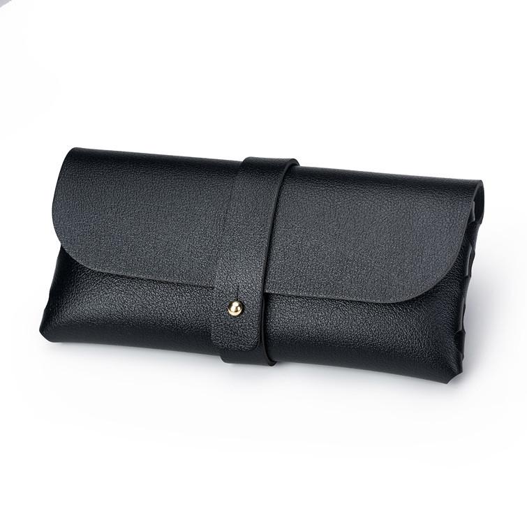 Black Leather Eyeglass Case, PVC Snap Button Soft Case with Logo Printing Option for Sunglasses.