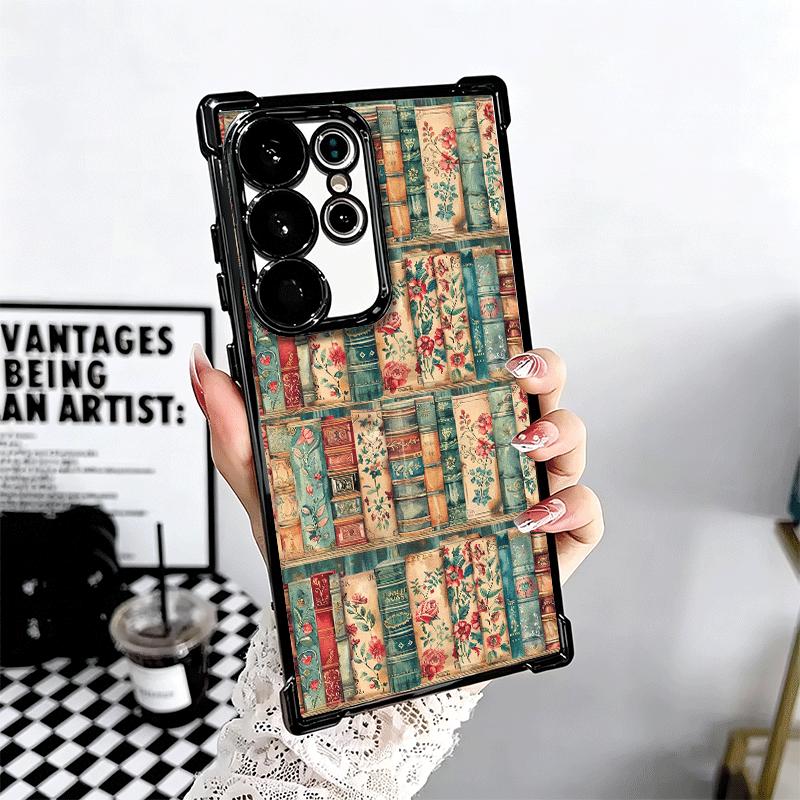 Read Books Illustration Bookshelf Soft Phone Case For Samsung Galaxy S26 Ultra S25 Edge S24 FE S23 Plus S22 S21 + S20 Plating An