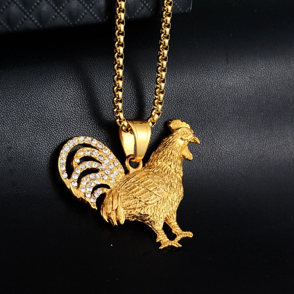 Collana Ciondolo Gallo Gallico Punk Iced Out Colore Oro Acciaio Inossidabile Animale Collare Per Uomo/Donna Gioiello Francese