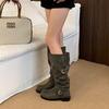 The Same Studiolee 3.5Cm Thick Heel Big Tube Circumference Old Belt Buckle Round Head Pile Knight Boots Women