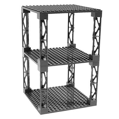 INIBUD Classic Compatible Foundation Block 16x16 Set of 3 Boards and 8 Posts Plate, Studs, Double-Sided, (Gray)