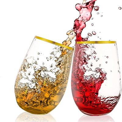 12/16oz Unbreakable Stemless Plastic Wine Champagne Glasses Reusable Shatterproof Drinking Cup for Bar Home Wedding