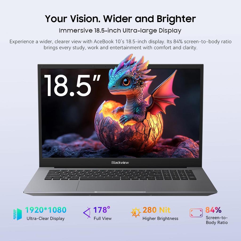 Blackview AceBook 10 18.5" Laptop Intel Pentium Silver N6000 16GB DDR4+512GB SSD Windows 11 Pro Notebook Computer Full-Featured USB-C WiFi 6
