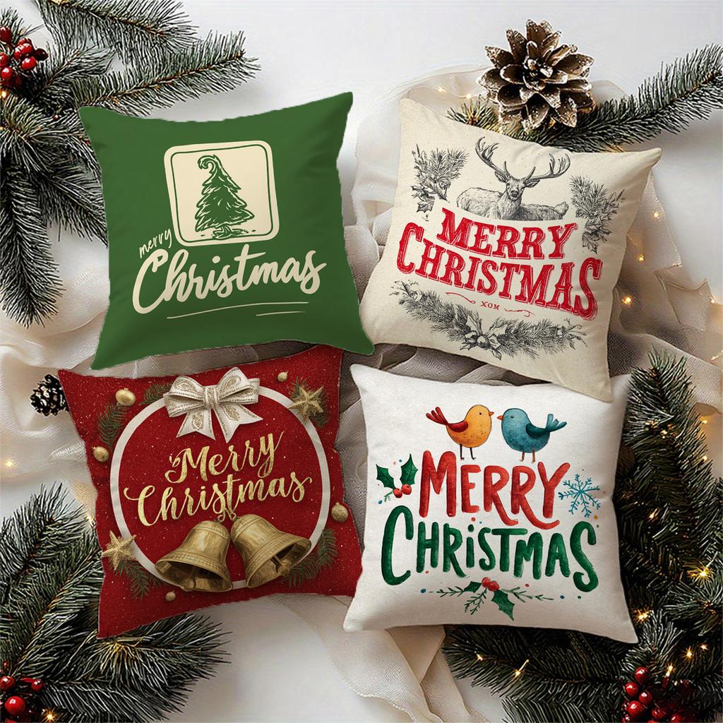 Merry Christmas Green PillowcaseSuitable for Sofa, Car, Bedroom Decorative Cushion Cover Christmas Pillow Cover