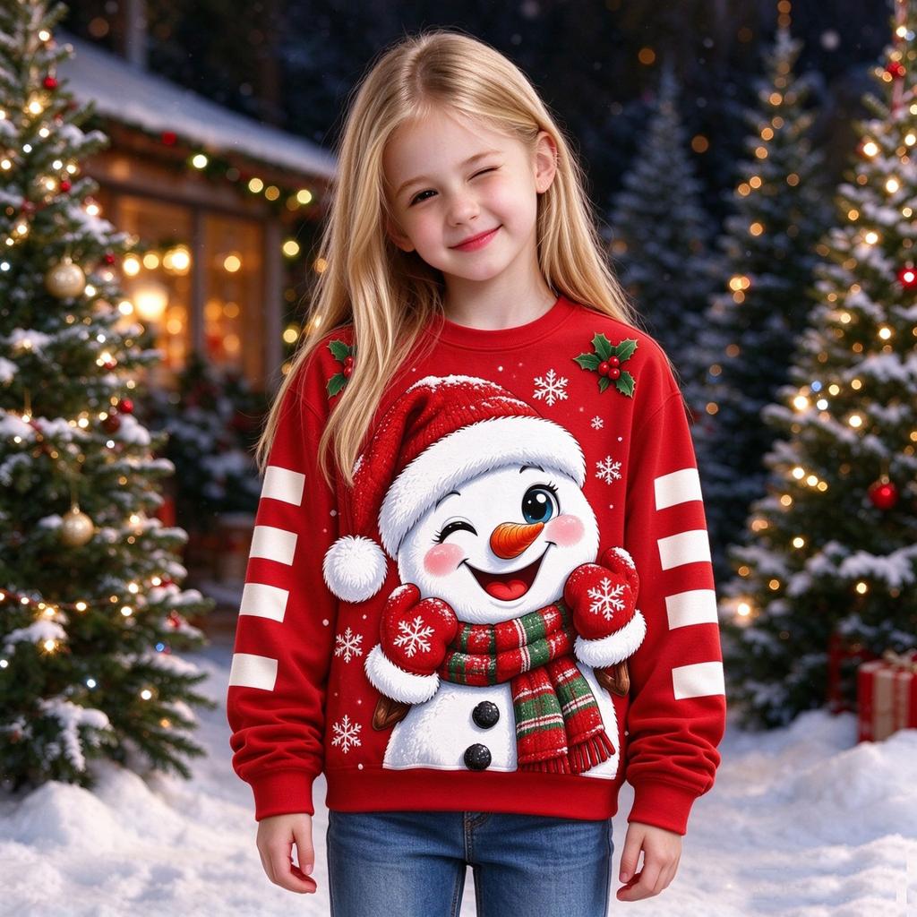Sweatshirt de Noël pour Garçons et Filles, Haut Pull à Col Rond et Manches Longues