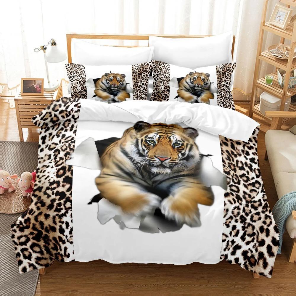 3D Pet Cat Comforter Bedding Set For Kids Cute Kitten And Tiger Duvet Cover For Boys And Girls Mysterious Black Cat Bedspread