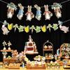 Retro Easter Bunny Rabbit Paper Banner Spring Bunting Garland for Happy Easter Theme Birthday Party Background Decoration
