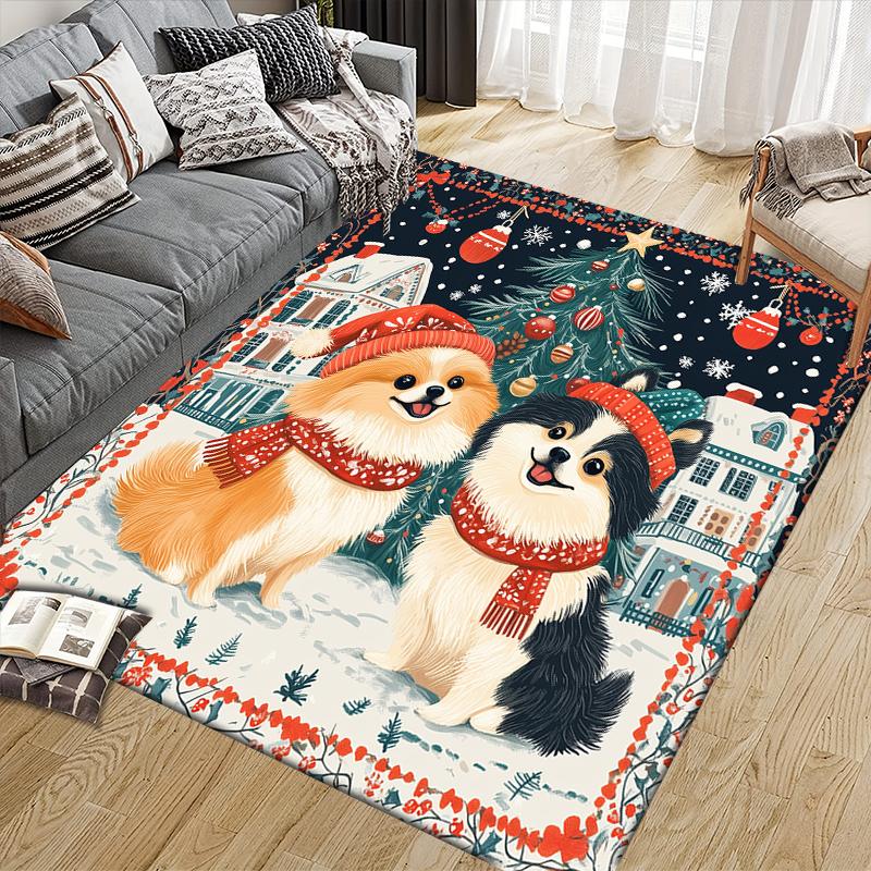 Weihnachtshund Heim Sofa Dekoration für Wohnzimmer & Schlafzimmer, Rutschfeste Spiel Flannel Bodenmatte für Spielzimmer